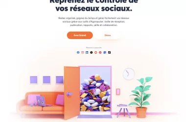 Bureau virtuel coloré pour gestion réseaux sociaux.