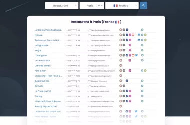 Interface de génération de prospects, restaurants à Paris.