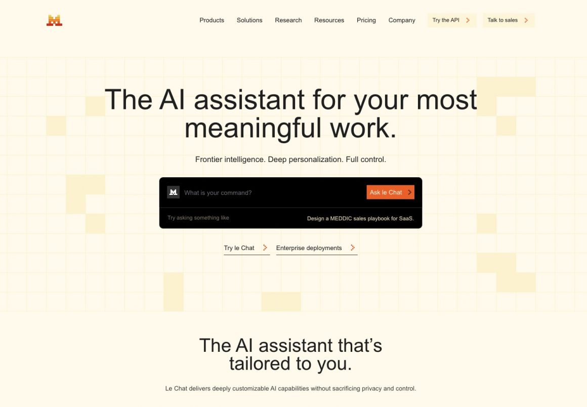 Page d'accueil du site Le Chat AI
