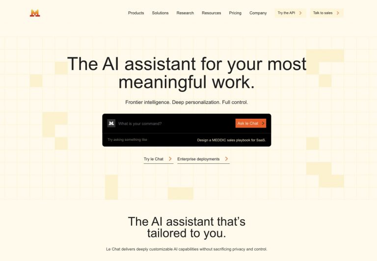 Page d'accueil du site Le Chat AI