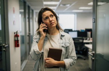 Femme au téléphone dans un bureau