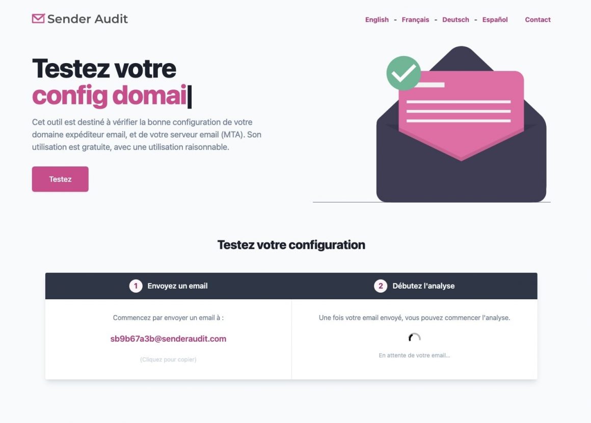 Interface de test de configuration email