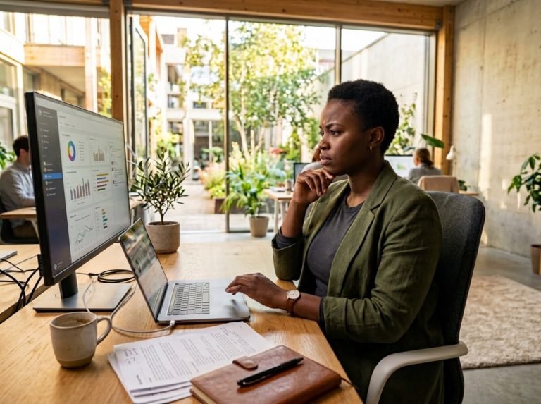 Femme travaillant sur ordinateur dans bureau moderne