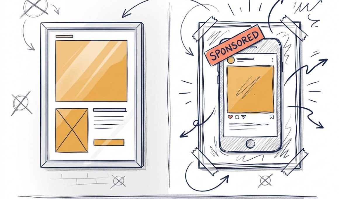Affiche encadrée et publication sponsorisée sur smartphone