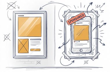 Affiche encadrée et publication sponsorisée sur smartphone