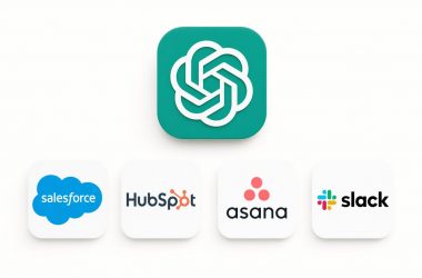 Logo ChatGPT au-dessus des logos Salesforce, HubSpot, Asana, Slack
