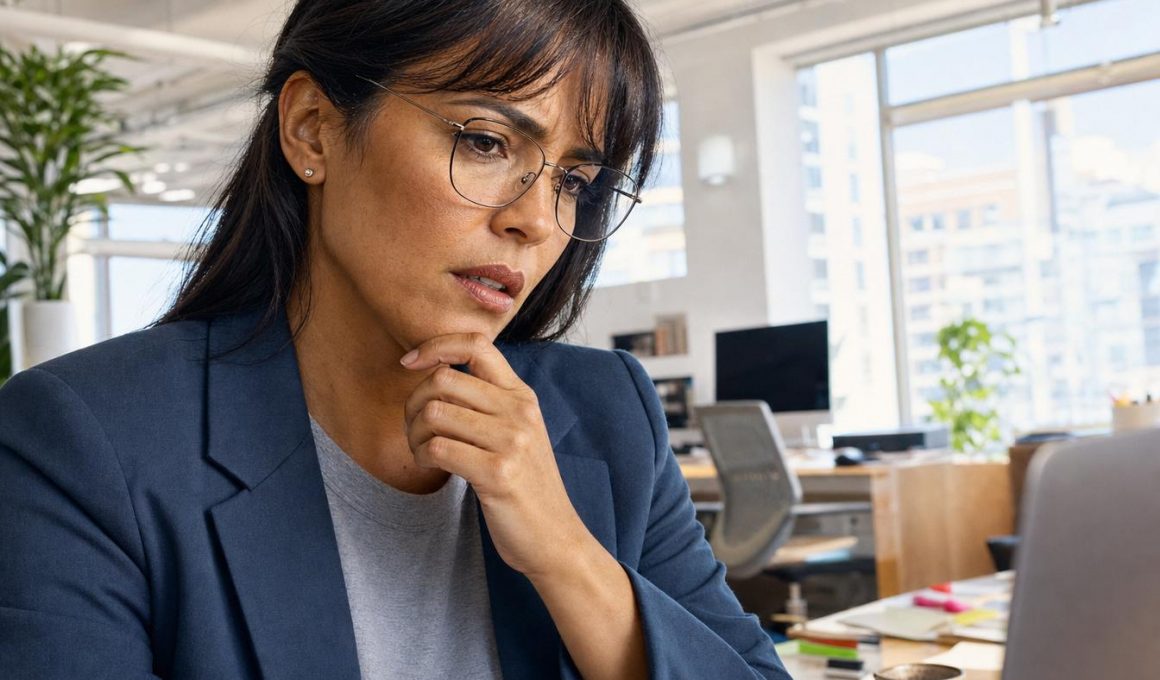 Femme concentrée travaillant sur ordinateur au bureau