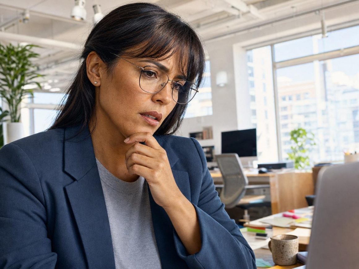 Femme concentrée travaillant sur ordinateur au bureau