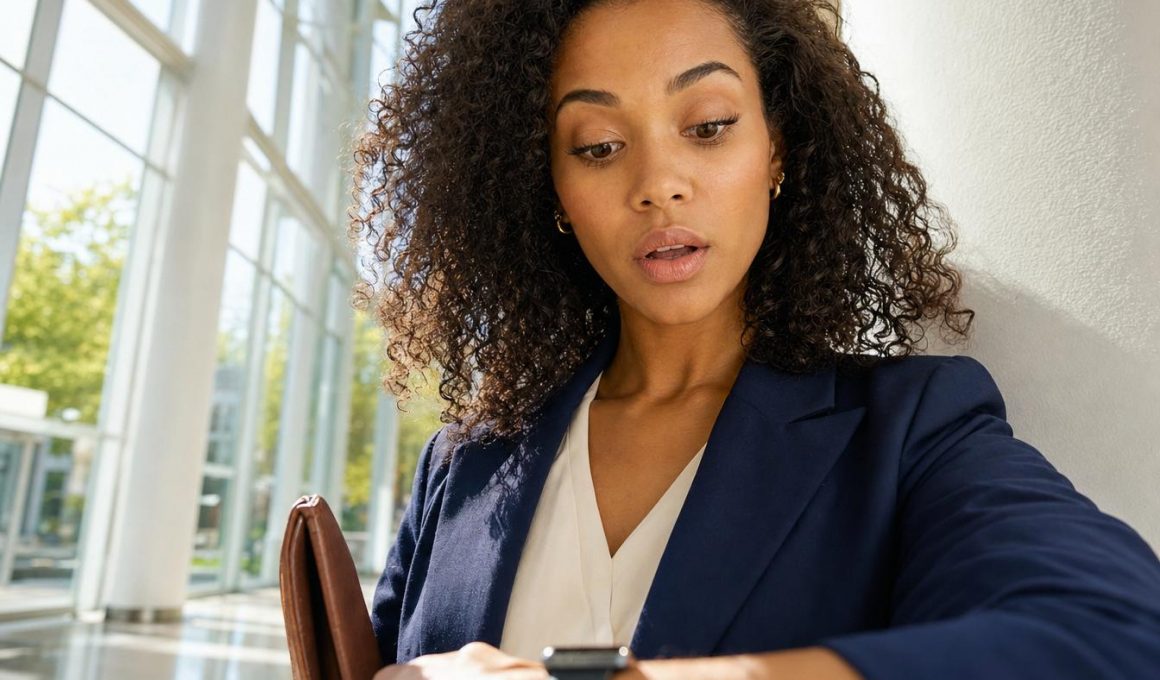Femme en tailleur regardant sa montre connectée