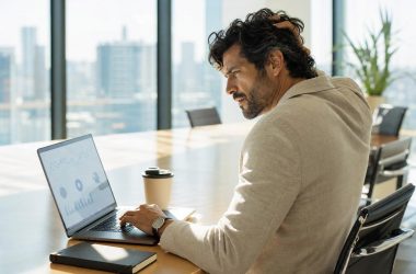 Growth marketer analysant les métriques LinkedIn sur son ordinateur portable
