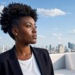 Professionnelle concentrée sur une terrasse, incarnant la stratégie AEO B2B
