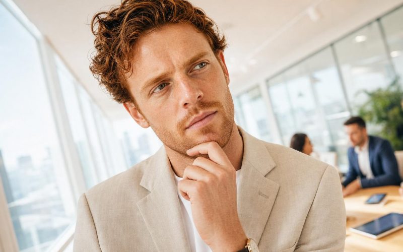 Consultant marketing en réflexion dans une salle de réunion vitrée — choisir son agence Meta Ads SaaS B2B