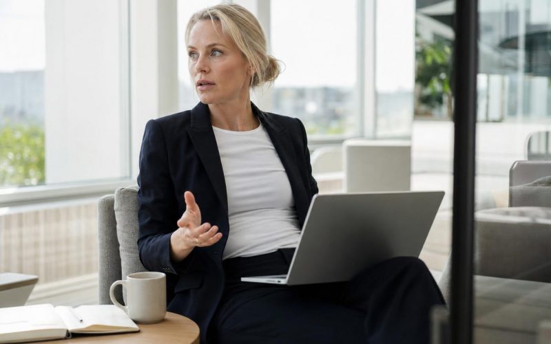 Femme d'affaires travaillant sur ordinateur portable au bureau