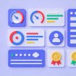 Interface tableau de bord avec graphiques colorés 3D