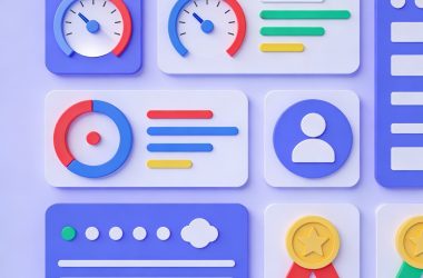 Interface tableau de bord avec graphiques colorés 3D