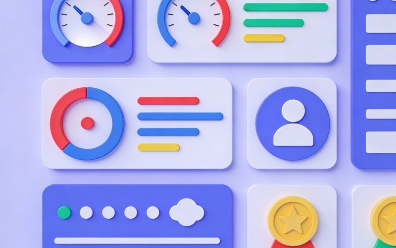 Interface tableau de bord avec graphiques colorés 3D