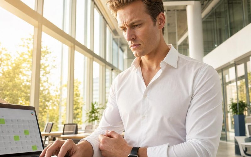 Homme travaillant sur ordinateur portable en bureau lumineux