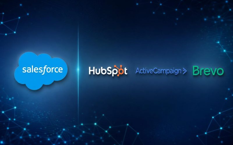 Logos Salesforce, HubSpot, ActiveCampaign et Brevo