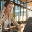 Femme travaillant sur ordinateur portable au bureau moderne