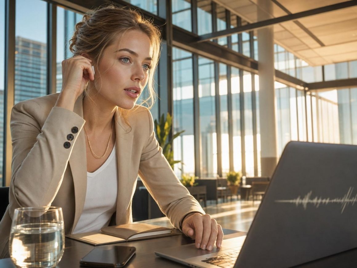 Femme travaillant sur ordinateur portable au bureau moderne