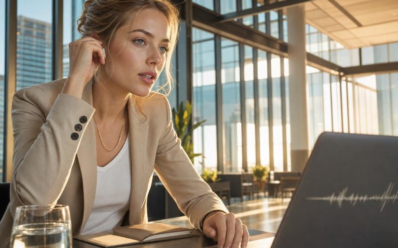 Femme travaillant sur ordinateur portable au bureau moderne
